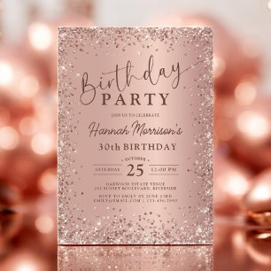 Elegant Metallic Rose Gold Glitter 30th Birthday  Invitation