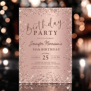 Elegant Metallic Rose Gold Glitter 50th Birthday Invitation