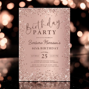 Elegant Metallic Rose Gold Glitter 60th Birthday Invitation