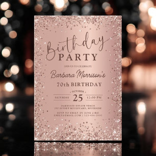 Elegant Metallic Rose Gold Glitter 70th Birthday  Invitation