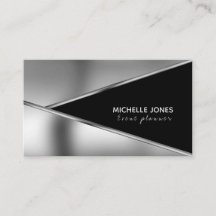 Elegant metallic silver and black business card