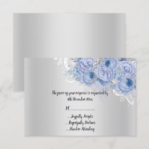 Elegant Metallic Silver Floral Lilac Bouquet RSVP Invitation