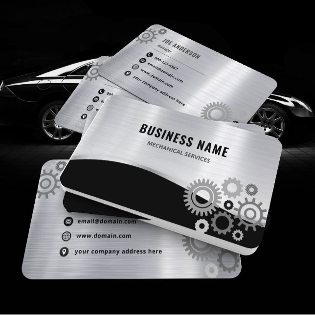 Elegant Metallic Silver Professional Mechanic  Business Card (Creator Uploaded)