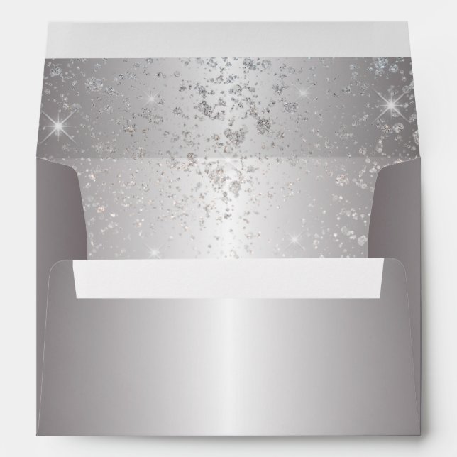 Elegant Metallic Sparkly Silver Glitter Invitation Envelope (Back (Bottom))