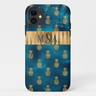 Elegant Metallic Teal Gold Pineapple Monogram Case-Mate iPhone Case