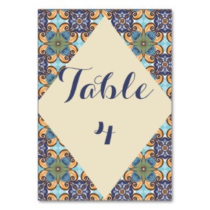Elegant Mexican Floral Talavera Diamond Wedding Table Number
