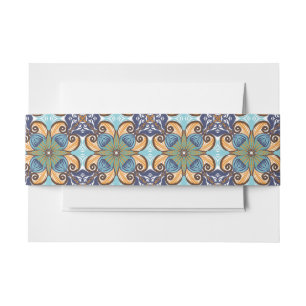 Elegant Mexican Floral Talavera Tile Wedding  Invitation Belly Band