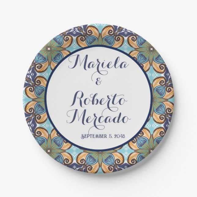Elegant Mexican Floral Talavera Wedding  Paper Plate (Front)