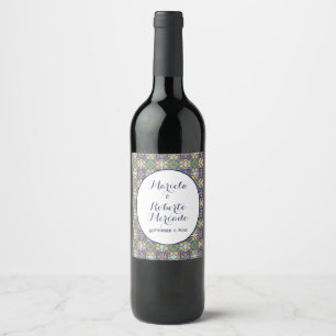 Elegant Mexican Floral Talavera Wedding Wine Label