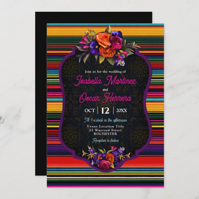 Elegant Mexican flowers wedding invitation (Front/Back)
