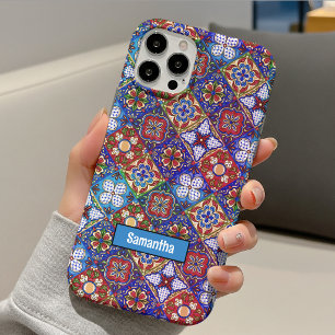 Elegant Mexican talavera red blue purple tiles iPhone 15 Case