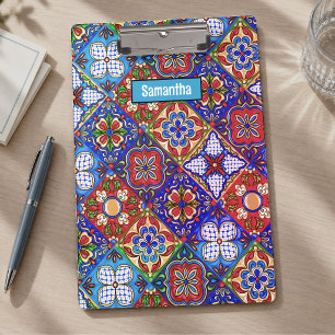 Elegant Mexican talavera red blue purple tiles Clipboard