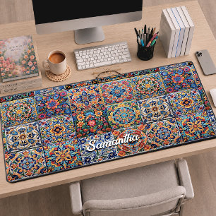 Elegant Mexican talavera red yellow tiles Desk Mat