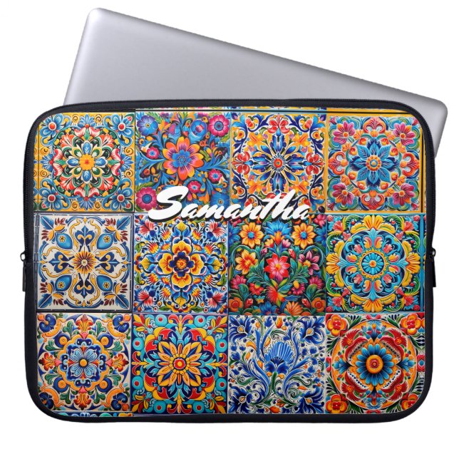 Elegant Mexican talavera red yellow tiles Laptop Sleeve (Front)