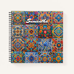 Elegant Mexican talavera red yellow tiles monogram Notebook