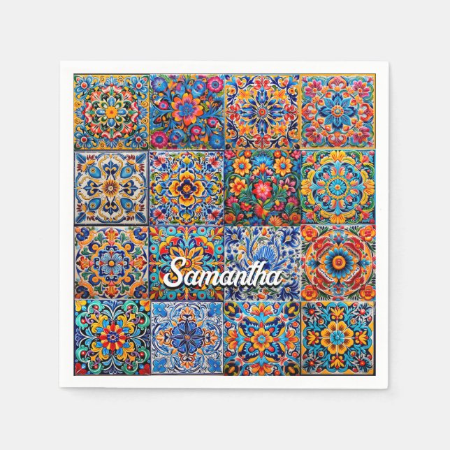 Elegant Mexican talavera red yellow tiles Napkin (Front)