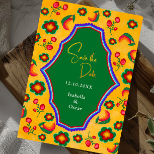  Elegant Mexican vibrant yellow blue wedding Save The Date