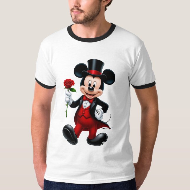 Elegant Mickey Mouse Evening Rose T-Shirt (Front)