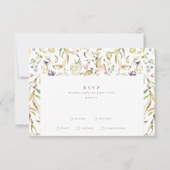 Elegant Micro Spring Botanical Florals Wedding RSVP Card (Front)