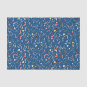 Elegant Mid Blue FLORAL DECOUPAGE Tissue Paper