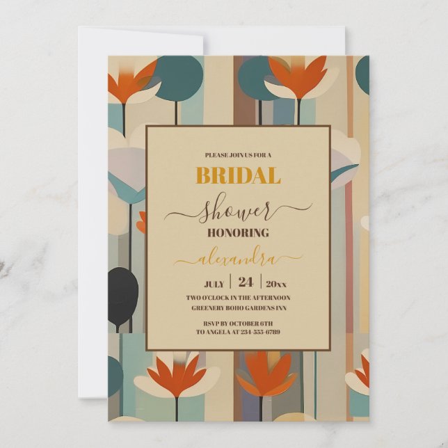 Elegant Mid Century Floral Bridal Shower Invitation (Front)