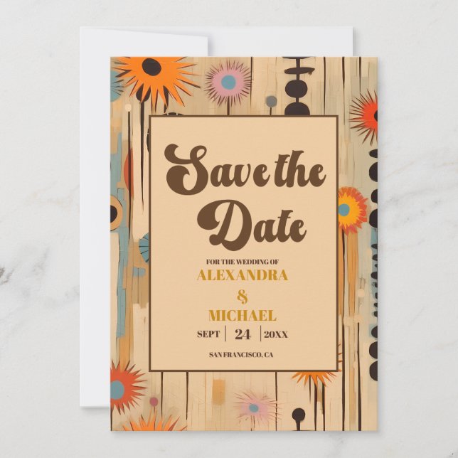 Elegant Mid Century Floral Wedding Save The Date (Front)