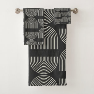Elegant Mid Century Mod Arch Lines Black and White Bath Towel Set