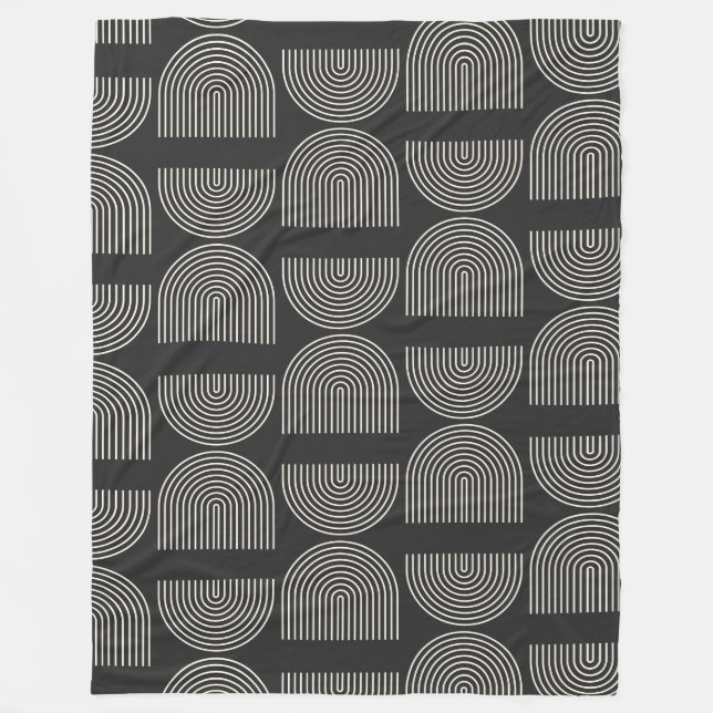 Elegant Mid Century Mod Arch Lines Black and White Fleece Blanket (Front)
