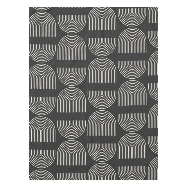 Elegant Mid Century Mod Arch Lines Black and White Tablecloth (Front)
