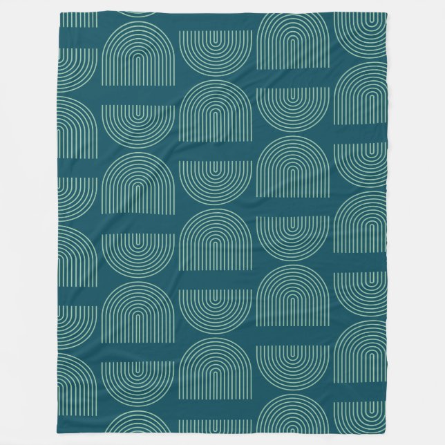 Elegant Mid Century Mod Arch Lines in Teal Blue  Fleece Blanket (Front)