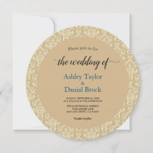 Elegant Mid Century Modern Damask Formal Wedding Invitation
