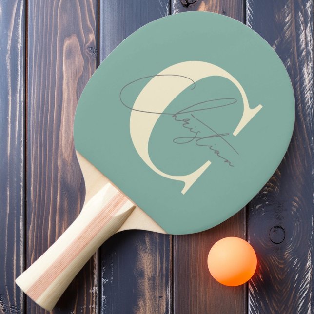 Elegant Mid-Century Modern Monogram Aqua Reef Ping Pong Paddle (Creator Uploaded)