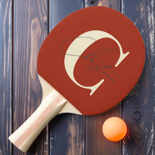 Elegant Mid-Century Modern Monogram Burnt Sienna Ping Pong Paddle