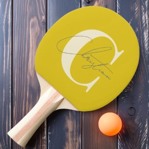 Elegant Mid-Century Modern Monogram Dark Lemon Ping Pong Paddle