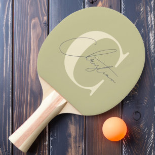 Elegant Mid-Century Modern Monogram Dust Sage Ping Pong Paddle