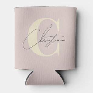 Elegant Mid-Century Modern Monogram Lavender Kiss Can Cooler