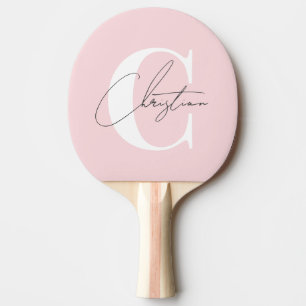 Elegant Mid-Century Modern Monogram Pink Whisper Ping Pong Paddle