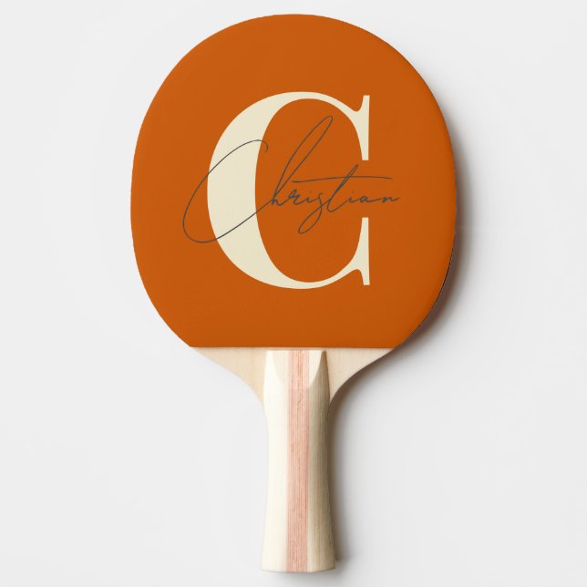 Elegant Mid-Century Modern Monogram Pumpkin Ping Pong Paddle (Front)