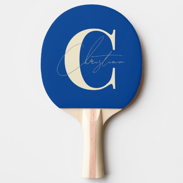 Elegant Mid-Century Modern Monogram Royal Ping Pong Paddle (Front)