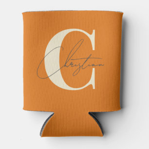 Elegant Mid-Century Modern Monogram Warm Citrus Can Cooler
