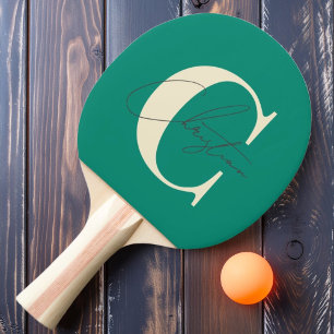 Elegant Mid-Century Monogram Aqua Beach Breeze Ping Pong Paddle