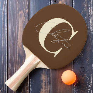 Elegant Mid-Century Monogram Deep Forest Brown Ping Pong Paddle