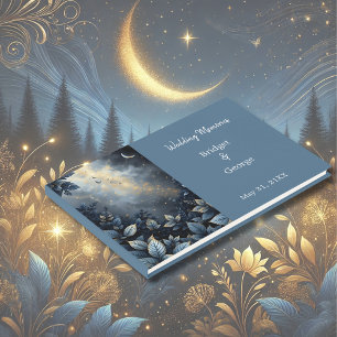 Elegant Midnight Blue and Gold Forest Wedding Guest Book