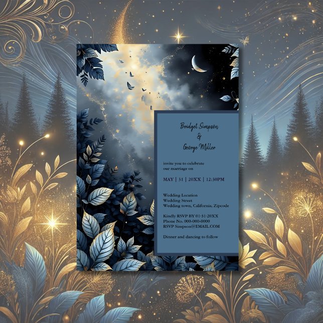 Elegant Midnight Blue and Gold Forest Wedding  Invitation (Creator Uploaded)