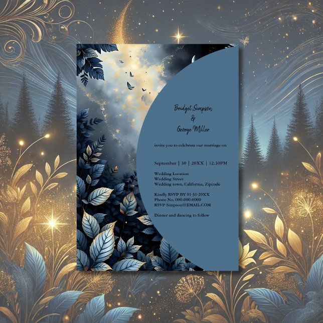 Elegant Midnight Blue and Gold Forest Wedding  Invitation (Creator Uploaded)