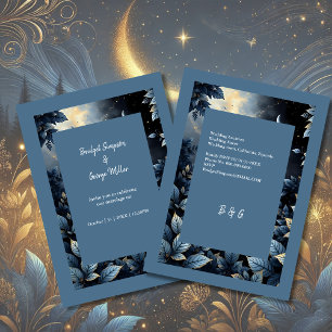 Elegant Midnight Blue and Gold Forest Wedding Invitation