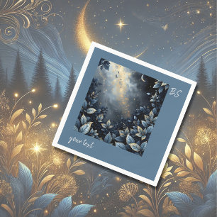 Elegant Midnight Blue and Gold Forest Wedding Napkin