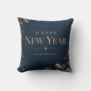 Elegant Midnight Blue and Gold Happy New Year  Cushion