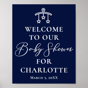 Elegant Midnight Blue Baby Shower Personalised Poster
