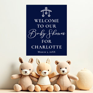 Elegant Midnight Blue Baby Shower Personalised Poster